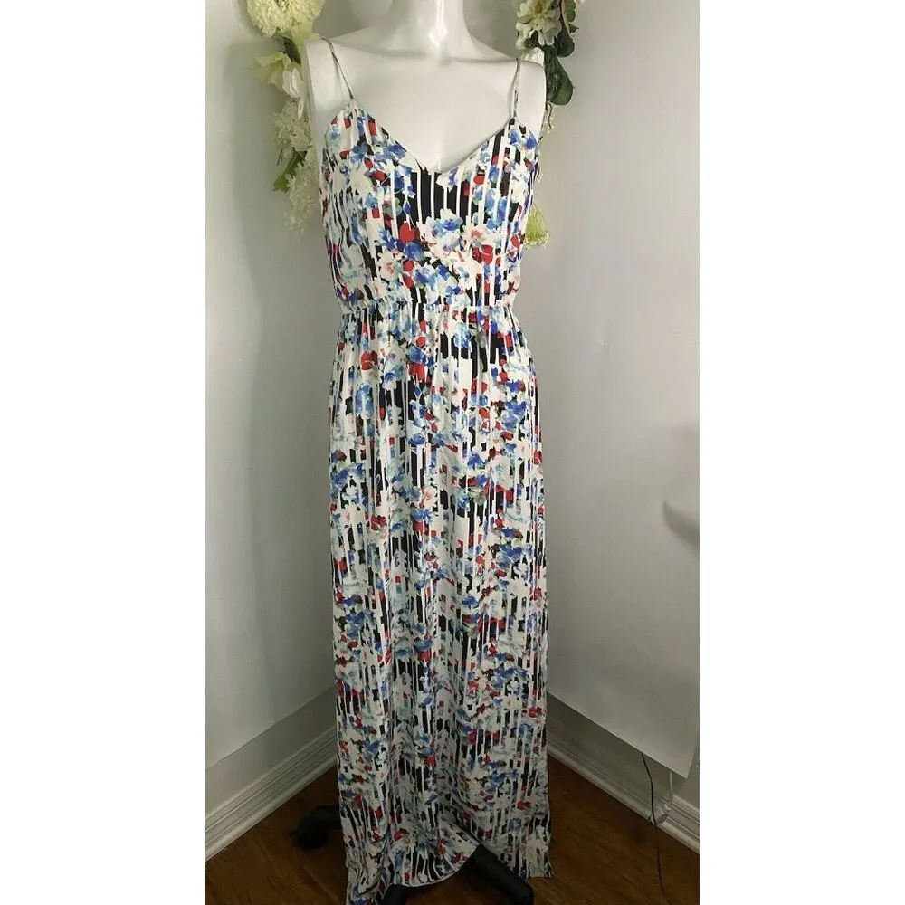 Parker Womens Silky Floral‎ Print Maxi Dress White Multi Size Extra Small EUC